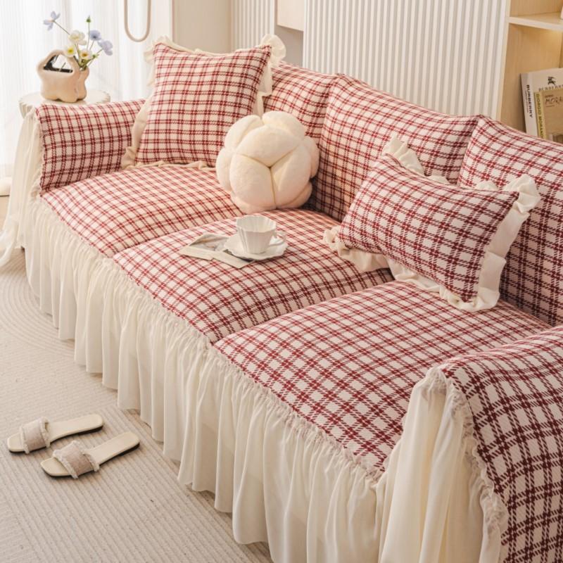 Fall Imitation Linen Couch Shield Parisian Ruffled Edge Creamy Mats Style Blossom Decorative Anti-Slip Patchwork Loveseat Pillow