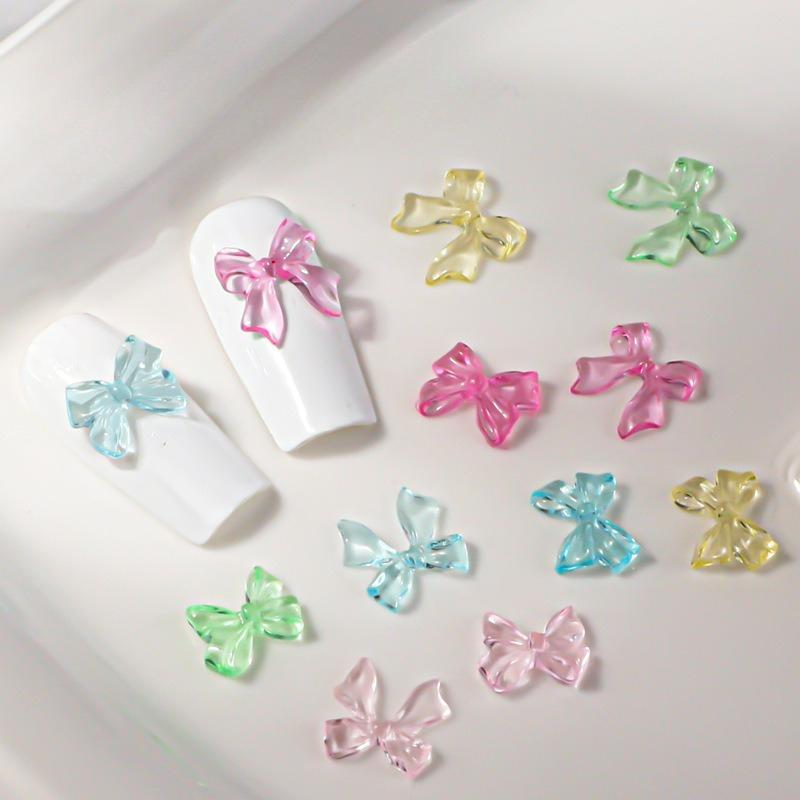 50Pcs/Bag Candy Ribbon Bows 3D Nail Charm Transparent Jelly Color Summer Nail Decoration Accessories DIY Manicure Decor