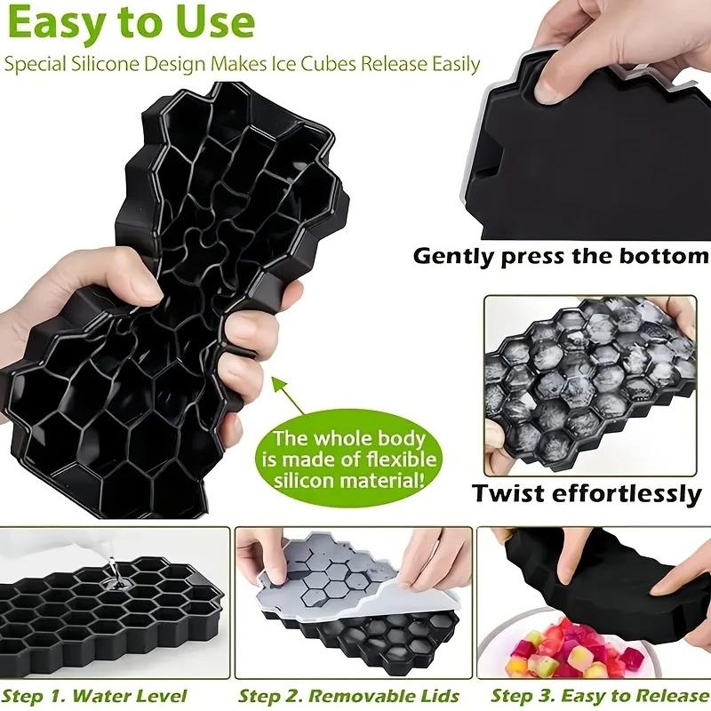 Grid Ice Ball Maker Silicone Ice Cube Tray 2 Pack Reusable Easy Release for Cocktails Home Parties