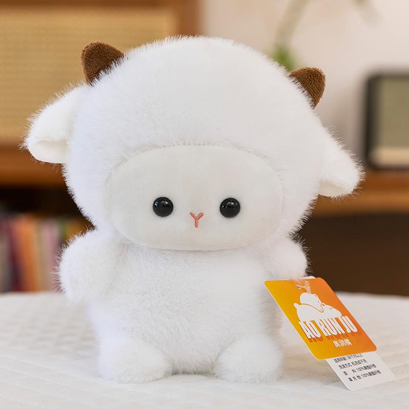 Mini table with doll fox table with puva doll Siamese cat plush toy office ornament doll