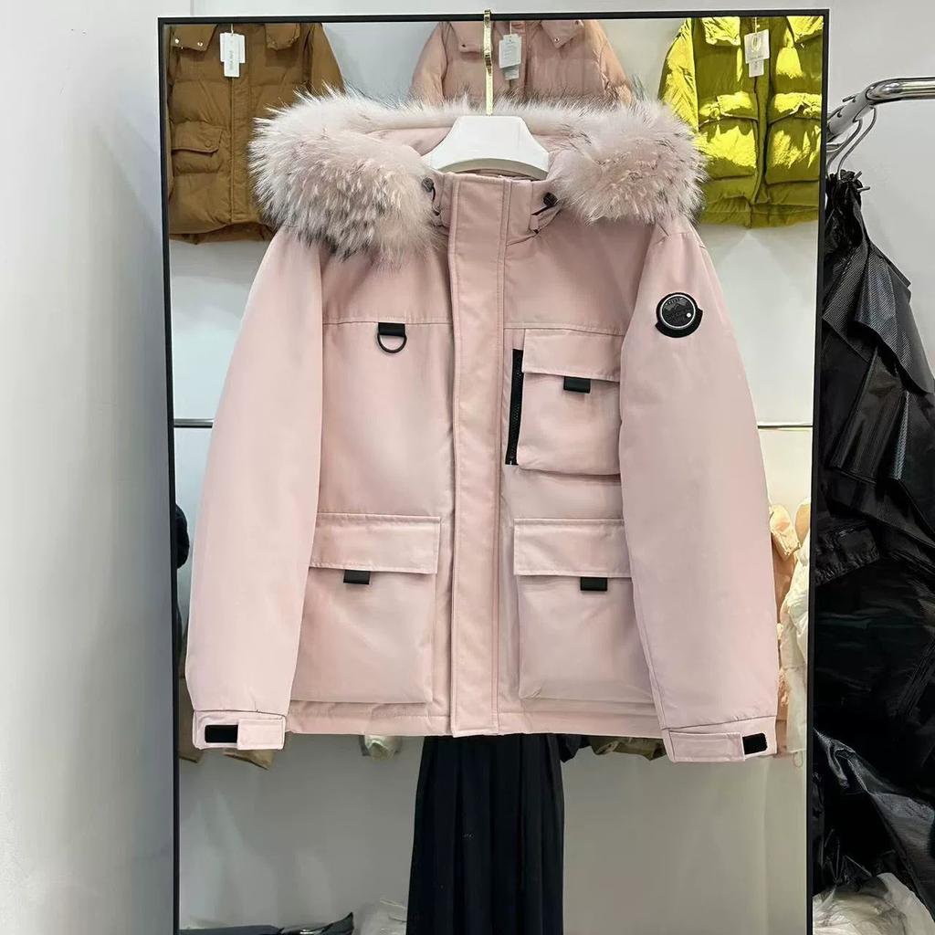 Outdoor Tooling Down Jacket Women's Short Big Fur Collar New Loose White Duck Down Pie Overcome Coat