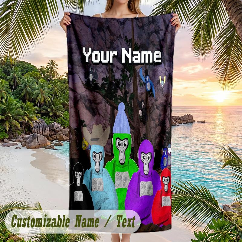 Gorilla Tag cartoon Beach Towel, Personalized Custom Text, Quick Dry Soft Large Towel For Swimming Pool Travel