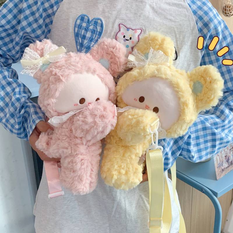 Plush Bunny Eared Sheep Shoulder Bag With Zipper Pocket For Daily Use