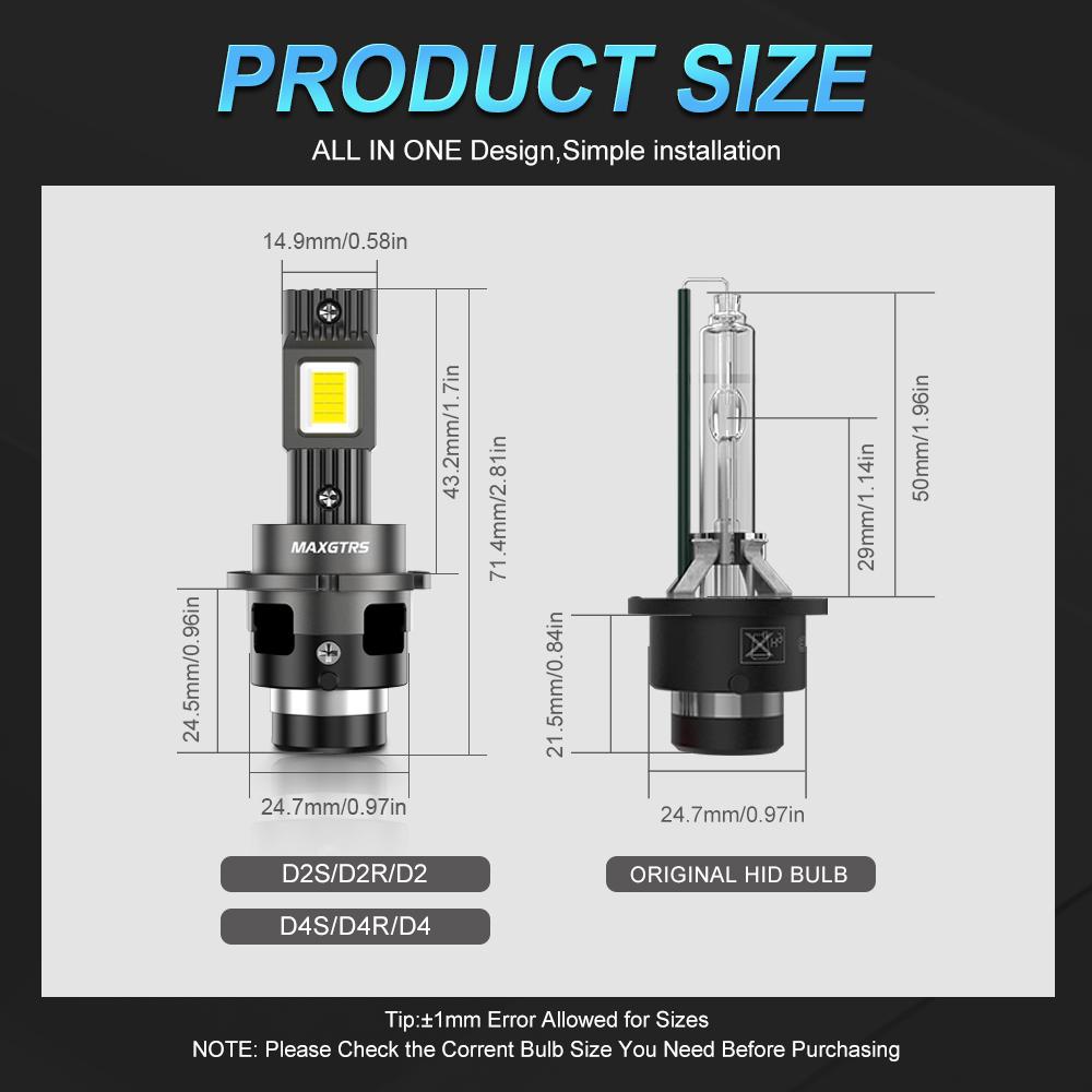 MAXGTRS D1S D3S LED Canbus D2S D4S D1R D2R D3R Headlight 90W 6000K 28000LM Auto Xenon Bulbs Replacement Plug&Play 12V