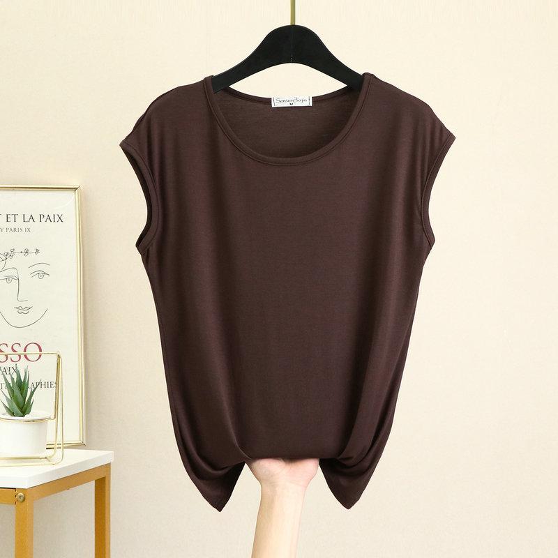 Women's Summer Loose Modal Sleeveless Round Neck Top - Solid Color, Large Size, Thin Home Vest