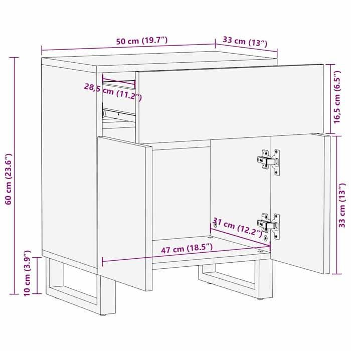 VidaXL Table de chevet noir 50x33x60 cm bois de manguier massif, table d'appoint, armoire de lit, table d'appoint pour la 4017695
