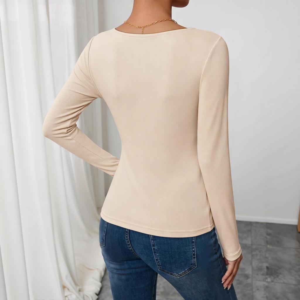 Women's Casual Asymmetric Neckline Pleated Slim Fit Layering Top