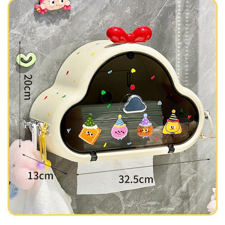 Cloud Patterned Bathroom Waterproof Non Porous Wall Hanging Tissue Box Storage Rack Dustproof