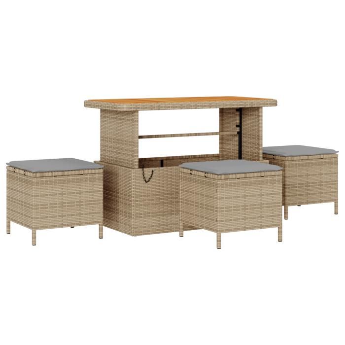 Ensemble de canapé de jardin 10 pièces avec coussins beige poly rotin acacia, Ensemble de salle à manger de jardin 4 pièces 3361772