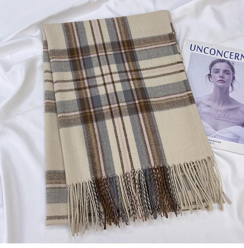 Unisex Warm Plaid Scarf – Yarn-Dyed, Windproof, and Cozy Imitation Cashmere Shawl for Autumn and Winter