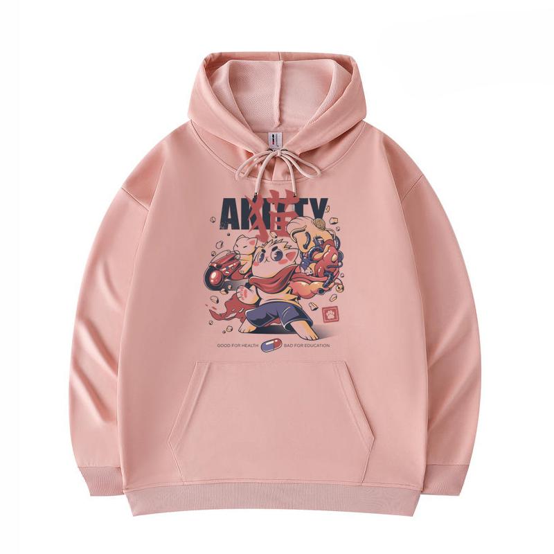 

Men s Hoodies Akitty Print Funny Harajuku Style Twill imitation cotton Hoodies