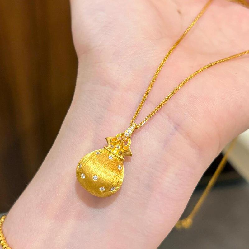 Rose Gold Diamond Lucky Bag Pendant Necklace - Elegant Chinese Style for Women