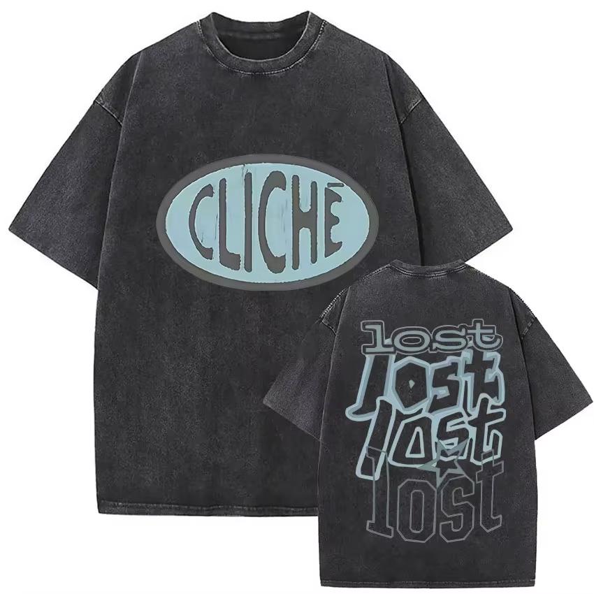 Rapper MGK Lost Americana Tour T-shirts Machine Gun Kelly Vintage Washed Graphic T Shirt Man's Hip Hop Short Sleeve T-shirt