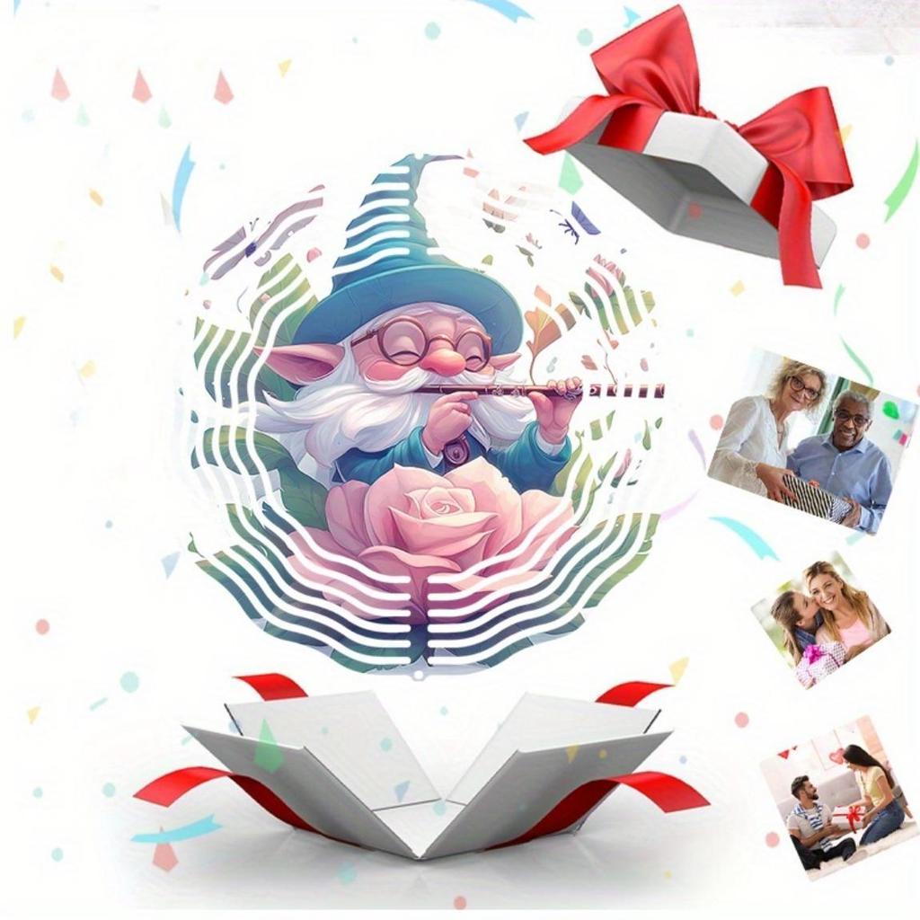 1 Stück Metall-Windspiel mit Rosen- und Zwerg-Design 2D Hängende Gartendekoration Kein Strom benötigt Outdoor Hof Ornament