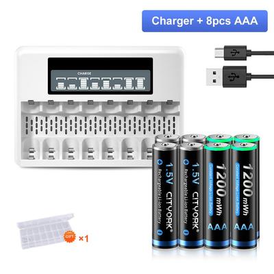 1,5 V AAA 1200 mwh Li-ion batéria Nabíjateľná lítiová batéria AAA + 8 slotov LCD Smart Battery Charger