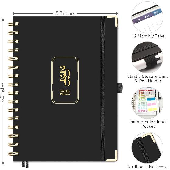 RETTACY 2026 Planner, Weekly and Monthly, Medium Size (5.7" x 8.3"), Jan - Dec 2026, Agenda, Calendar, 12 Month Tabs, Hardcover, 100 GSM Thick Paper,