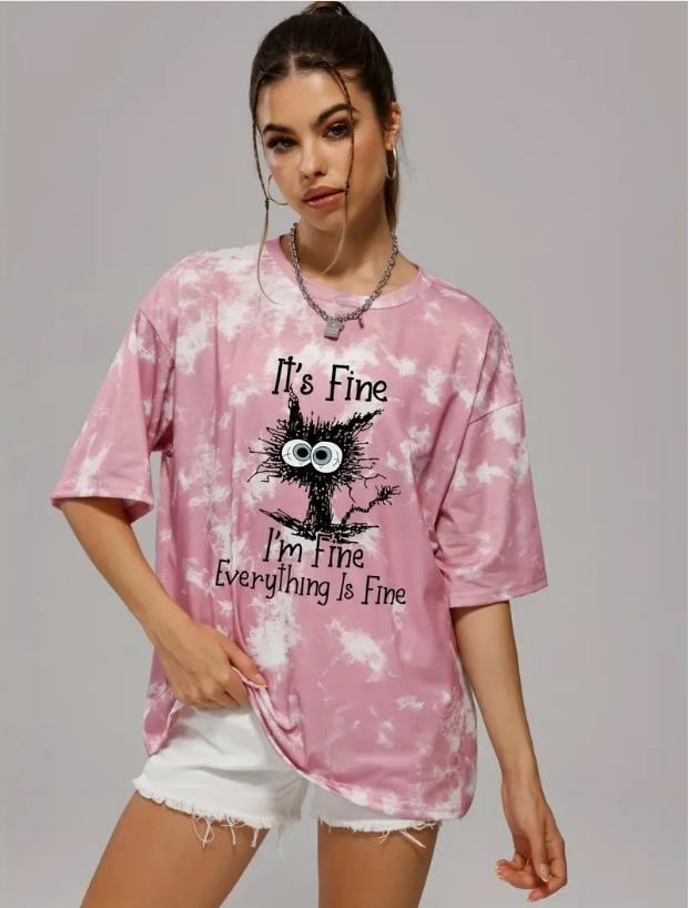 

Модная женская футболка с забавными линиями и буквами кота, забавная повседневная футболка с круглым вырезом и короткими рукавами, летняя женская футболка 8XL розовый