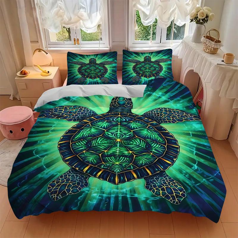 3pcs Turtle Artwork Duvet Cover Set - Machine Washable, Includes 1 Cover and 2 Pillowcases, No Core Included yy251013058