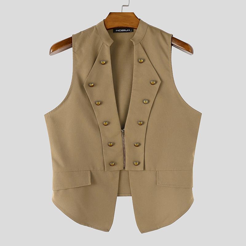 Deep V Incerun Men Neck Sleeveless Splits Zipper Casual Fitted Thin Tank Tops Waistcoats