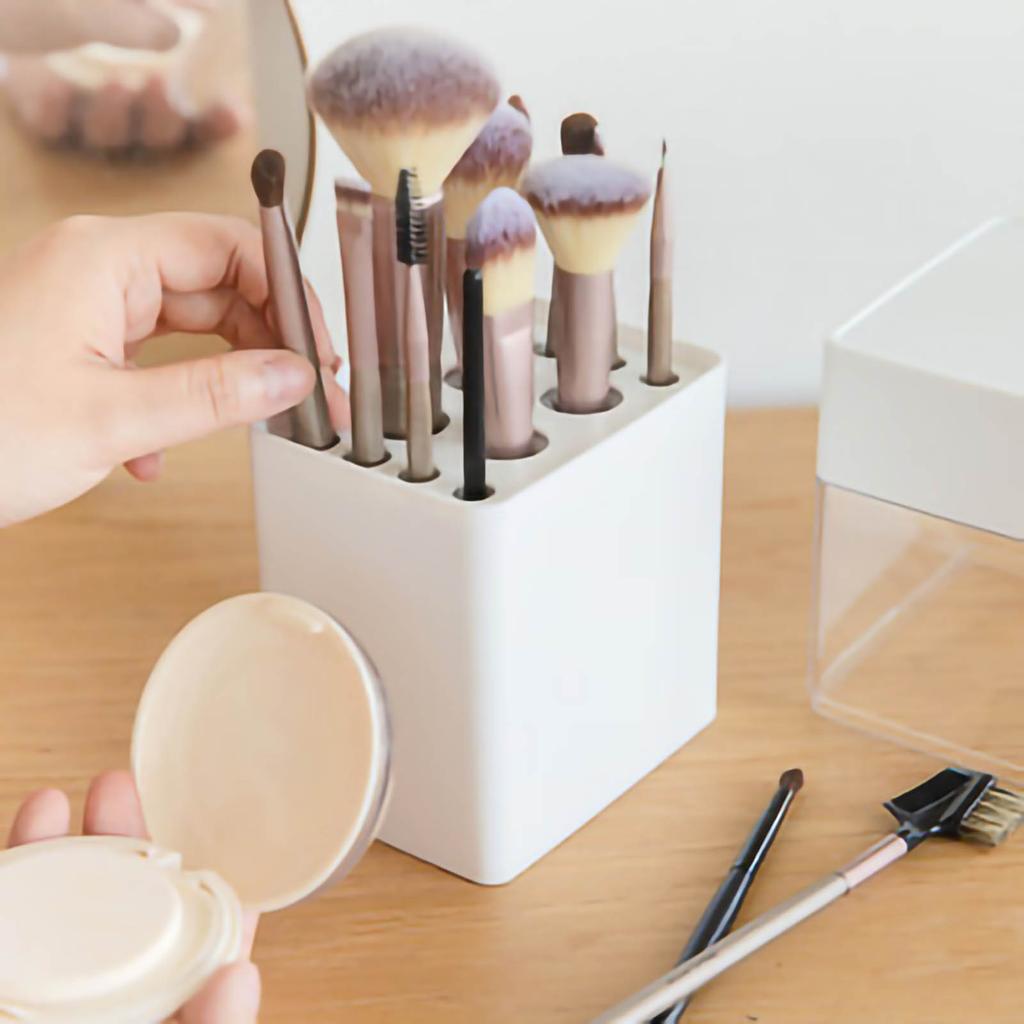 Makeup Brush Holder 12 Hole Storage Ventilation Breathable Makeup Brush Organizer Beauty Storage Box White