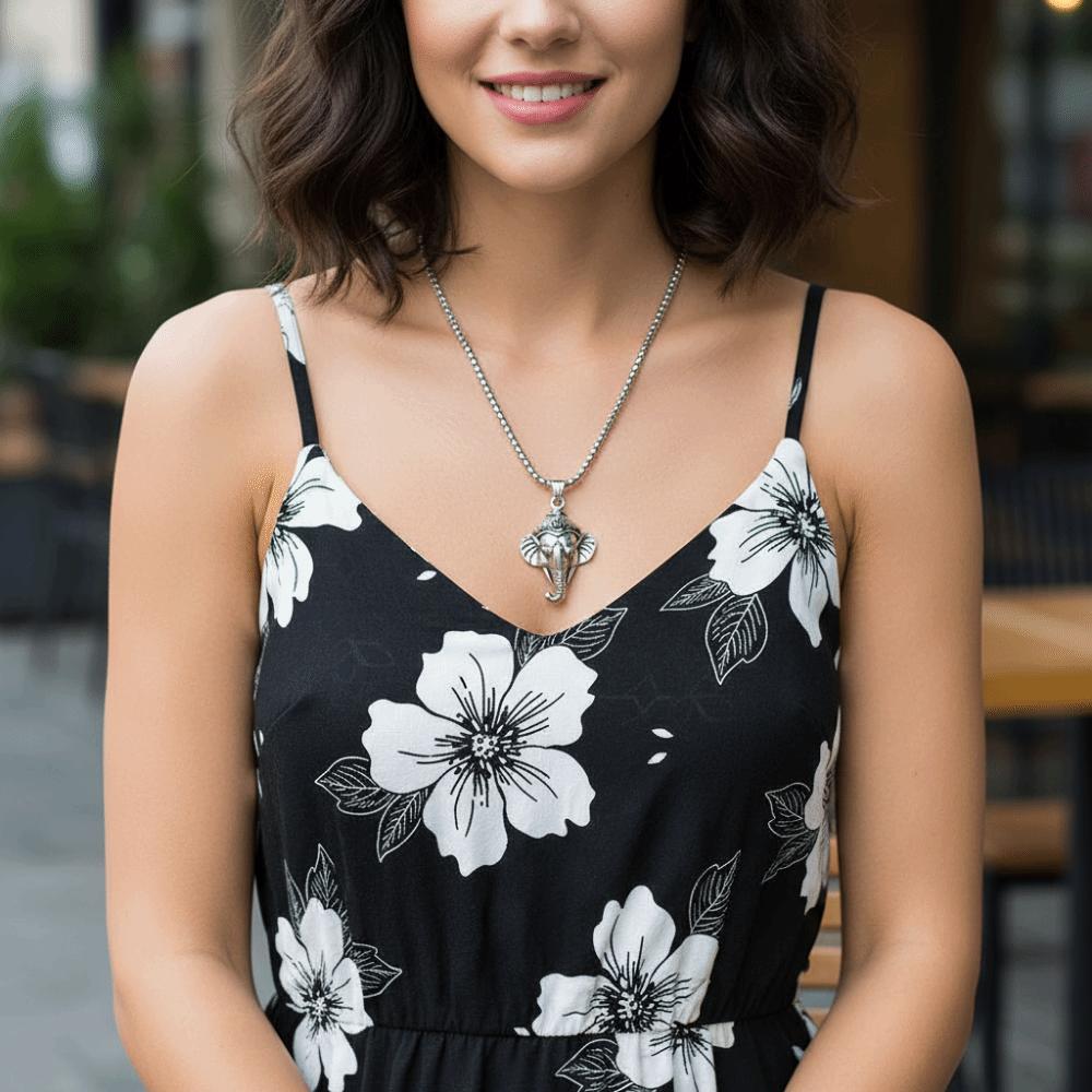 Elephant Head Pendant with Chain Rock Sweater Necklace Hip Hop Collarbone Necklace  Daily Wear