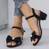 Fashion Ladies Shoes 2025 Plus Size Modern Women's Sandals Brand Dress Sandals Women Bow Tie Buckle Strap Med Heel Open Toe Shoes Women