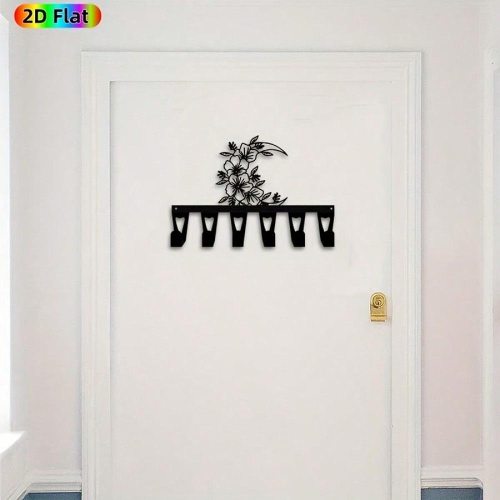 Metal Wall Art Sculpture 6 Hook Key Holder Flower Key Rack Iron Wall Decor for Entrance Hallway Bedroom Gift