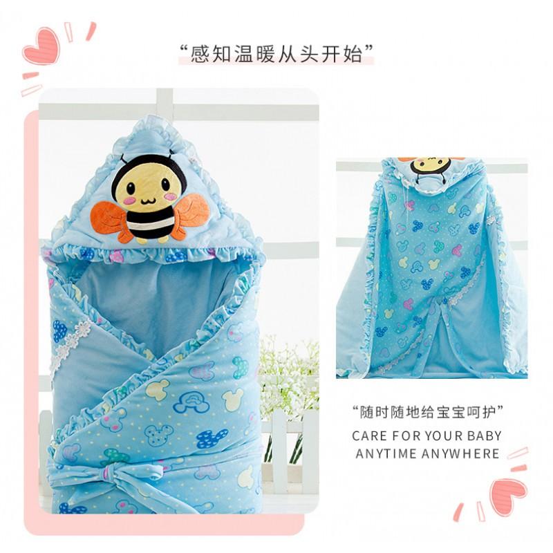 Embroidered Crystal Fleece Baby Swaddle Winter Envelope Sleeping Bag Newborn Infant Blanket