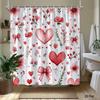 1Pc Heart-Shaped Bow Patterned Shower Curtain, Machine Washable Fabric, With Hooks, Suitable For Bathroom Decoration.