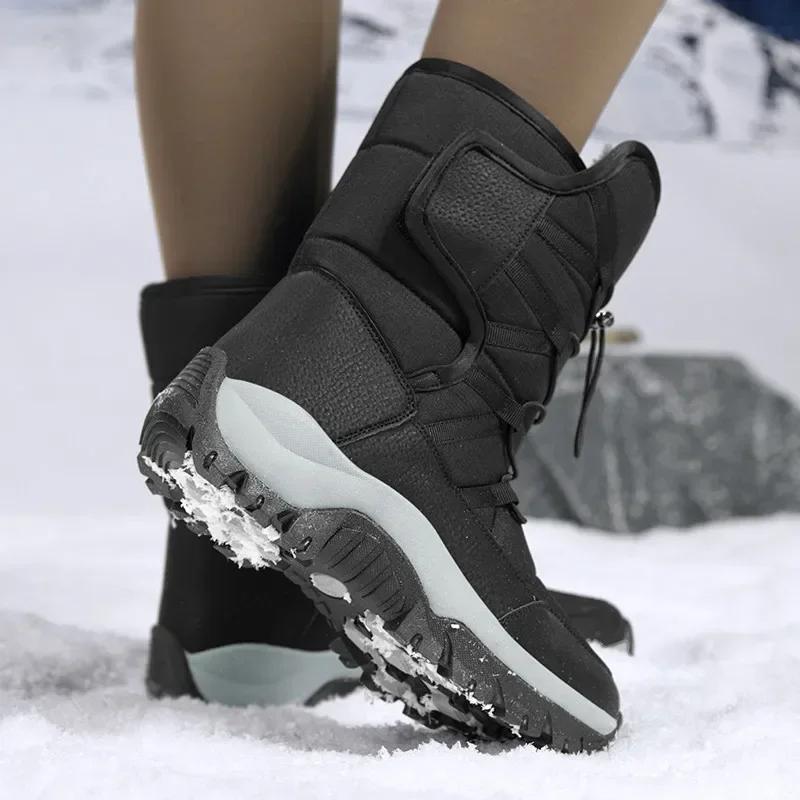 Fashion New Winter Women Boots Warm Plush Mid-Calf Women's Snow Boots Lace-up Outdoor Waterproof Hiking Boots Femme Size 42