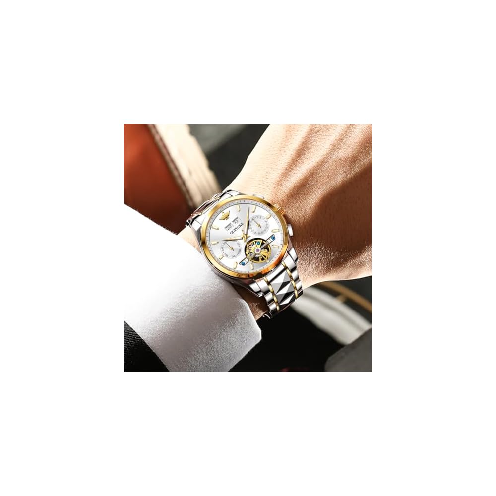 OLEVS Men's Automatic Mechanical Watch Stainless Steel Bezel Luminous Waterproof Luxury Dress Watch Silver