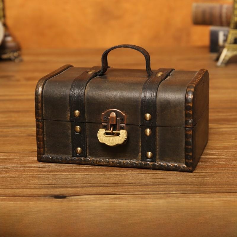 Vintage Wooden Organizer Box With Lid For Desk Jewelry Makeup Decoration Storage