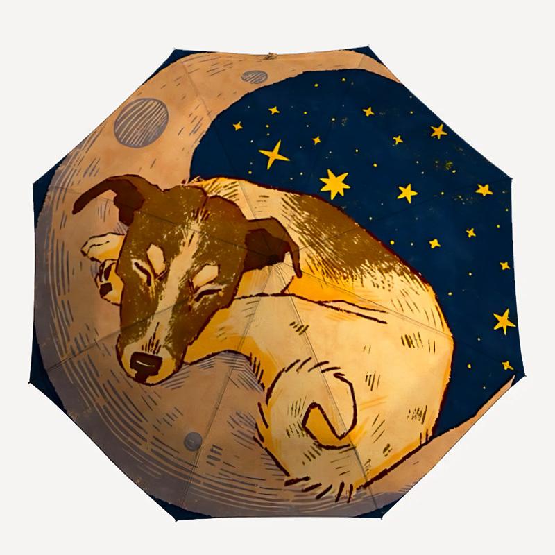 

1pc Moon Dog Automatic Open/Close Umbrella Sturdy Iron Frame, Compact Travel Umbrella - Perfect Gift for Women, Men, Birthdays097