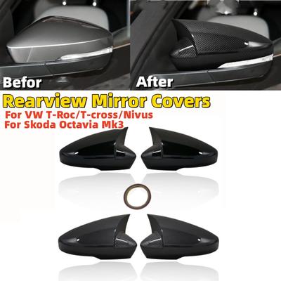 Pair Car Rearview Mirror Covers Wing Mirror Caps For Skoda Octavia Mk3 A7 5E 2014- For VW T-Roc T-cross 2018-