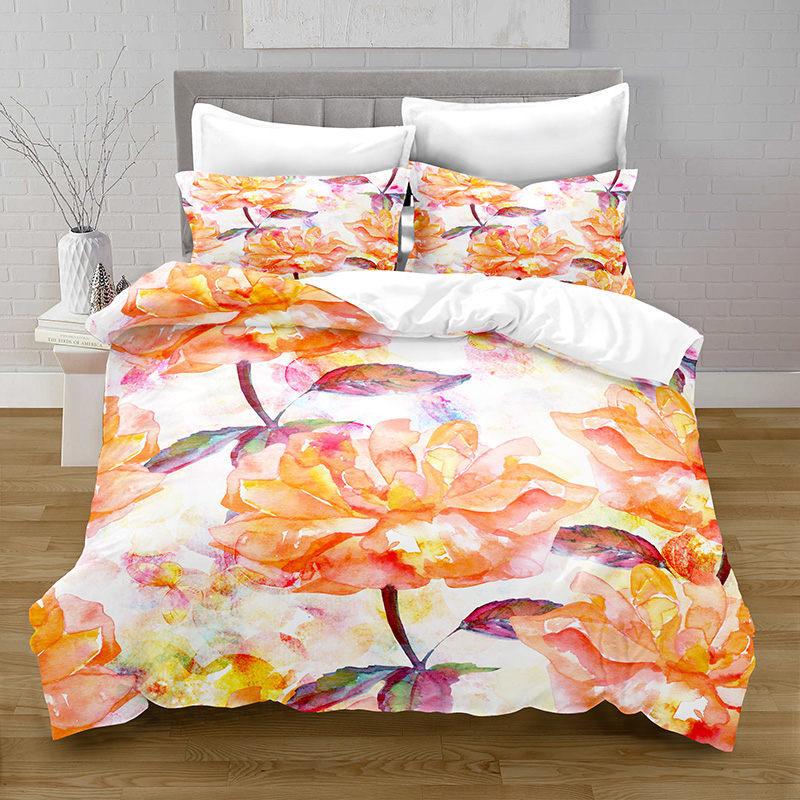 Colorful Flower Green Leaf Bedding Three-Piece Quilt Cover