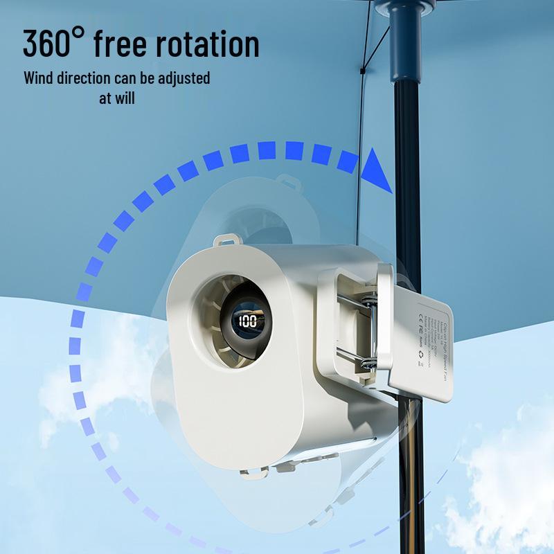 Adjustable Speed Hanging Waist Fan with Umbrella Clip & Outdoor Lighting