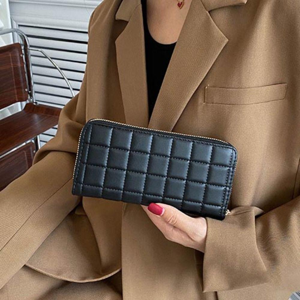 Money Pocket Long Hand Clutch With Zipper PU Long Wallet Trendy Quilted Women's Wallet Daily