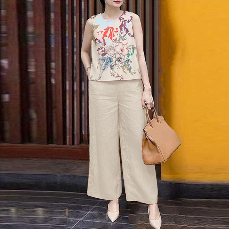 

ZANZEA Women Sleeveless Prnt Tank Tops and Pants Summer Two Piece Suit Sets S