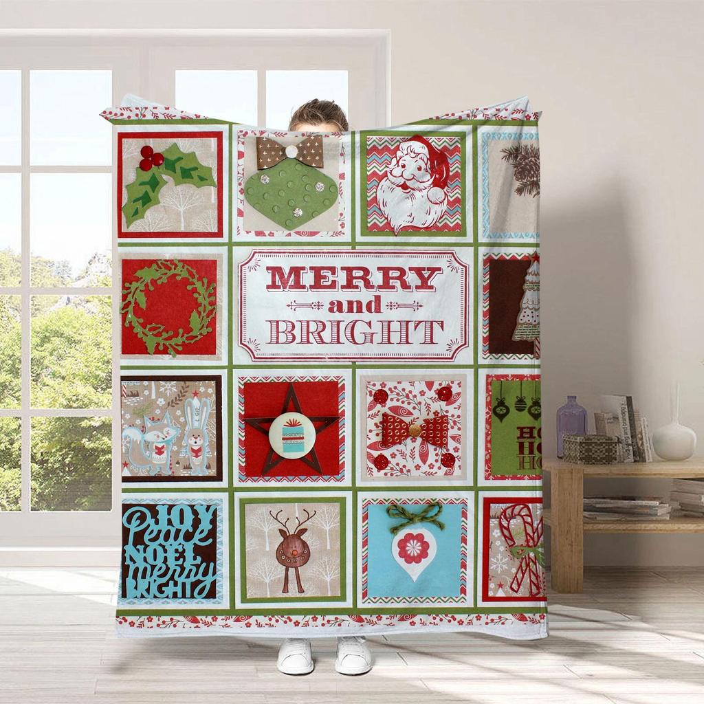 Christmas cartoon digital-printed polyester Bedroom velvet flannel cover blanket Fleece soft sofa cover blankets for beds