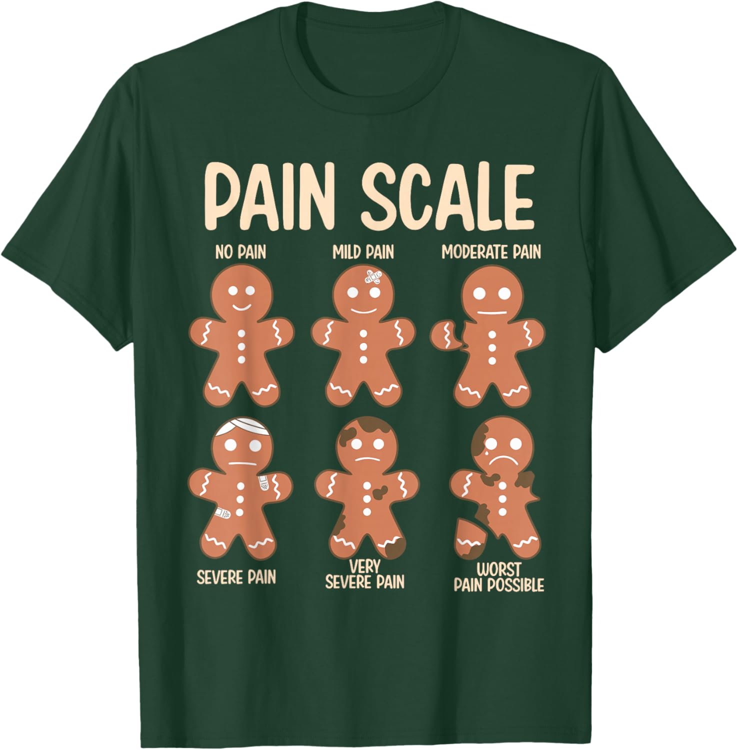 Funny Pain Scale Gingerbread Man Graphic Tee Men Casual Holiday T-Shirt Breathable Daily Wear Round Neck Print S