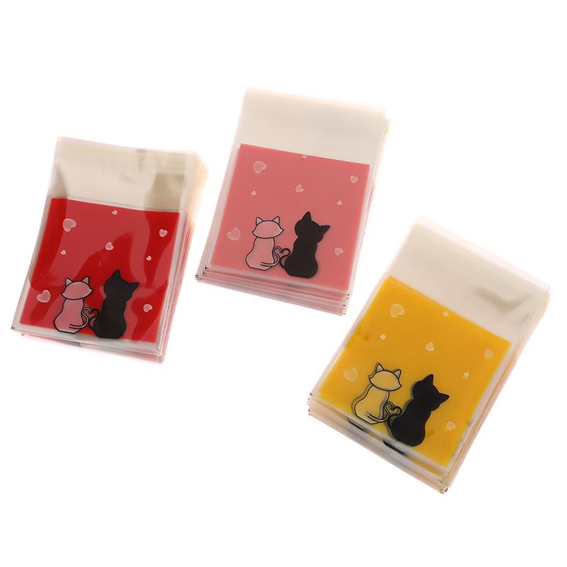 100 Stück Mini-Cartoon-Kekstüten zum Backen, Snacks, selbstklebende Tüten, Pärchen, Katzen, Kekse, Süßigkeiten, Schmuck, Geschenkverpackung, Plastiktüte