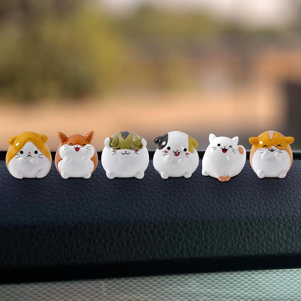 Set of 6 Mini Resin Hamsters Cute Car Accessories for Men Women, Funny Car Interior Ornaments for Car Rearview Mirror Dashboard Decorations