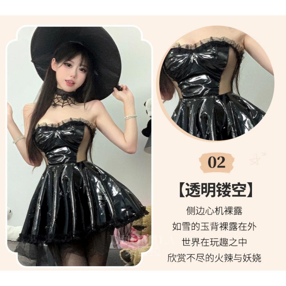 Domila Halloween Dark Night Patent Leather Cosplay Witch Suit Sex Sexy Underwear Premium Sex Clothes