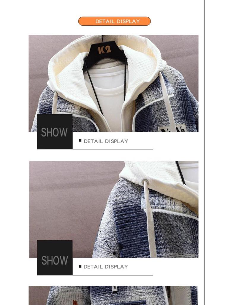 Men's Hooded Plaid Jacket - Spring/Fall/Winter Cotton Outerwear for Teens and Students
