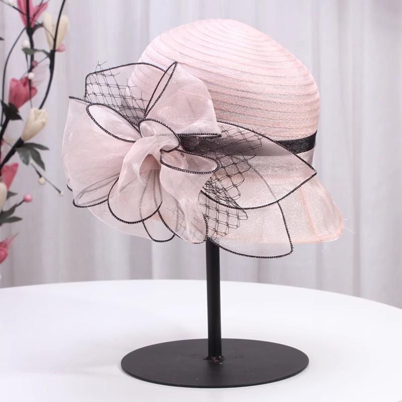 French British Top Hat Women Millinery Church Hat Elegant Bow Wide Brim Bucket Hats Kentucky Derby Fedora Women Summer Sun Cap