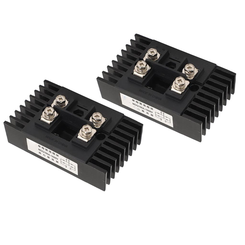 2Pcs Single Phase Bridge Rectifier 100A 1600V 4 Terminals Current Conversion Module Waterproof Black