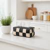 Checkered Tissue Box, with Flip-Open Top, PU Leather Tissue Holder, Stain-Proof Facial Tissue Dispenser, for Bathroom Car Bedroom