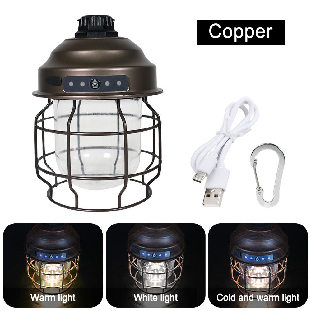 Vintage Metal Hanging Lanterns 3600mAh Battery Dimming Outdoor Retro Led Camp Lantern USB Rechargeable Lightweight Tent Light