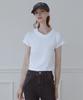 Keulleiseu Shirred V-Neck Short Sleeve T-Shirt_White