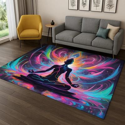 Tapete de Yoga e Meditação 7 Chakras Arco-Íris para Sala de Estar Sofá Quarto de Casa Capacho Decoração Tapete de Decoração para Sala de Estar